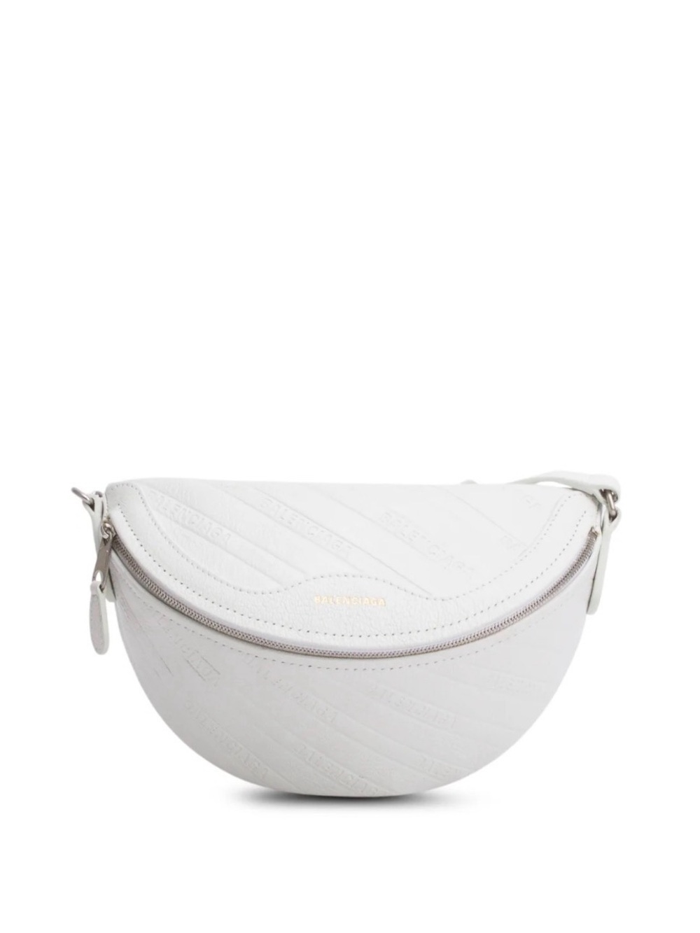Balenciaga White Logo Embossed Leather Crossbody Bag with Chain Strap